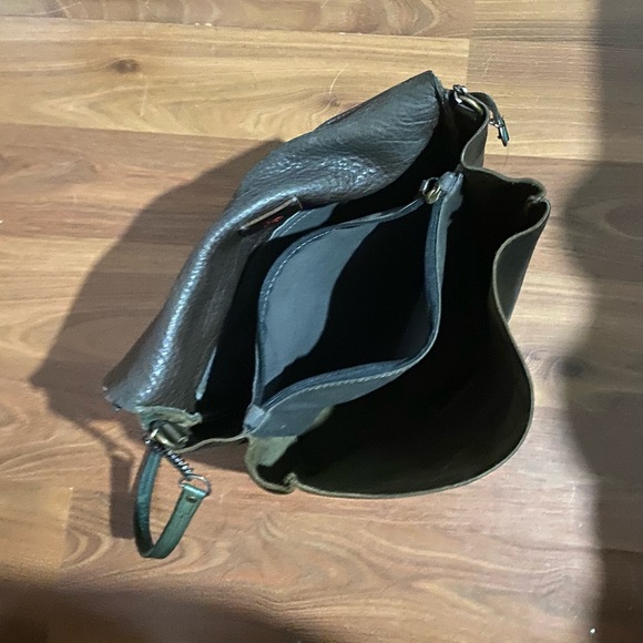 Suede + leather grey shoulder/messenger bag - Picture 4 of 11